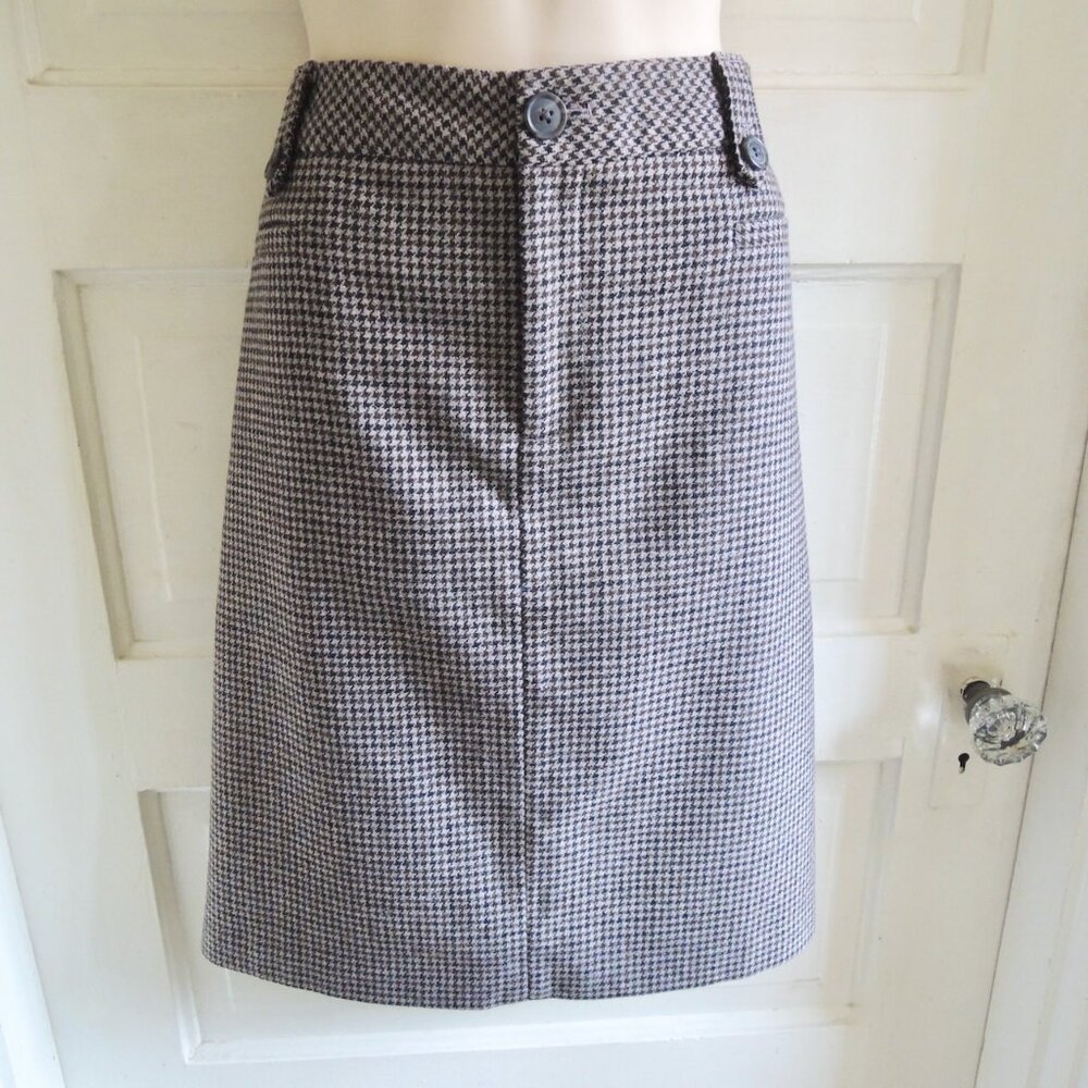 Eddie Bauer Black & Gray Houndstooth Academia Preppy Wool Pencil Skirt 10 Tall